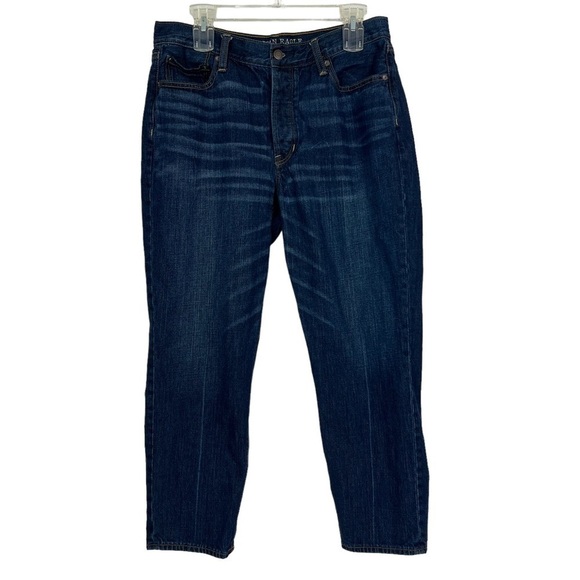 AMERICAN EAGLE OUTFITTERS Women’s Button Fly Blue Jeans Sz 14 Distressed Dark - Picture 1 of 15